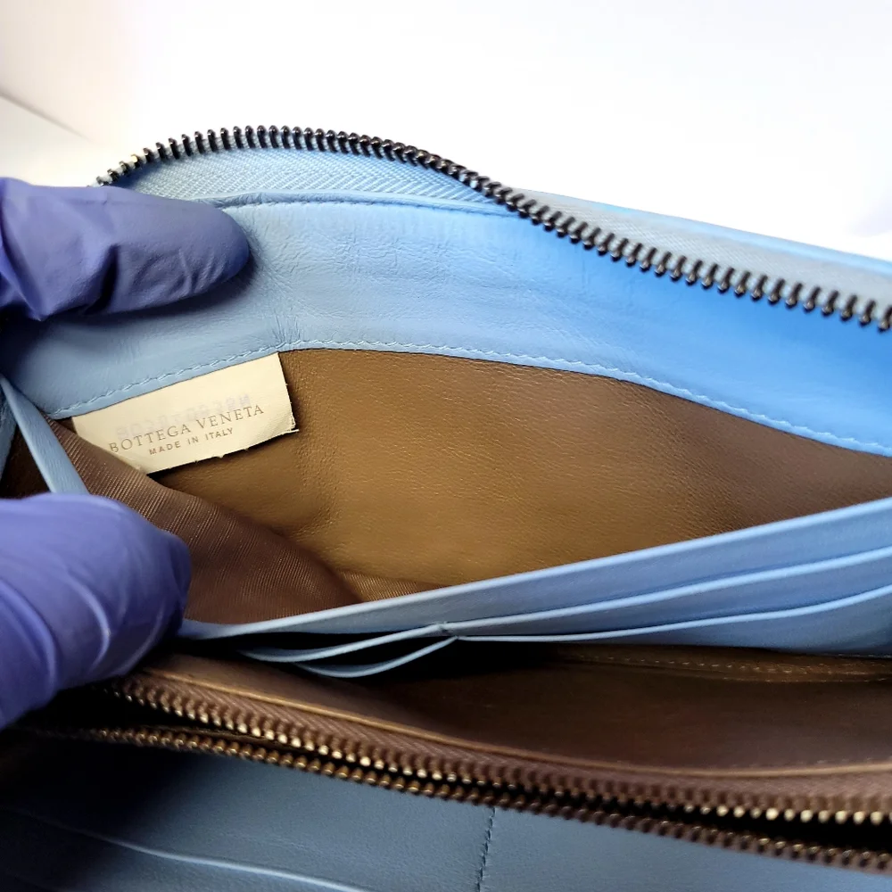 Bottega Veneta Intrecciato Blue Round Zipper Long Wallet - Picture 10 of 10